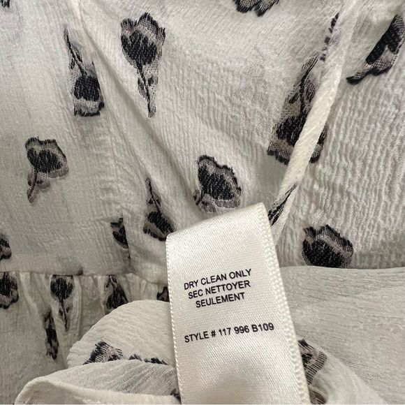 Rebecca Taylor Boho 100% Silk Chiffon Ruffle Ivory Black Floral Peasant Top S - Picture 16 of 16